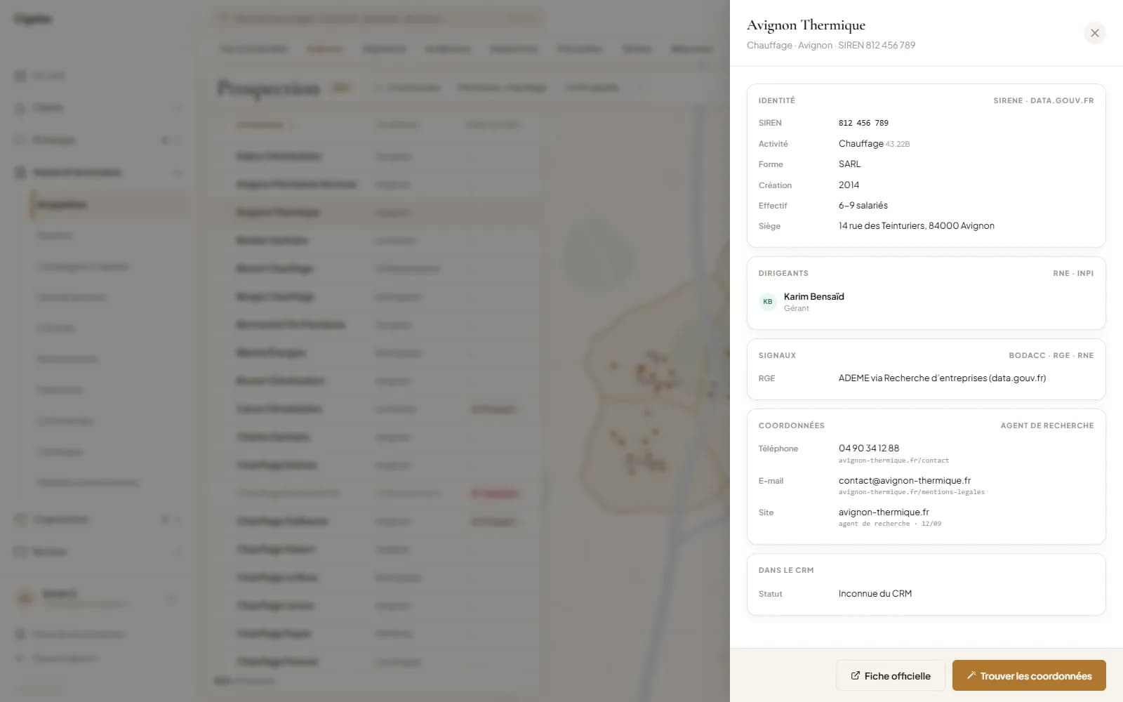 Fiche client du logiciel Cigales : coordonnées, devis, factures et échanges