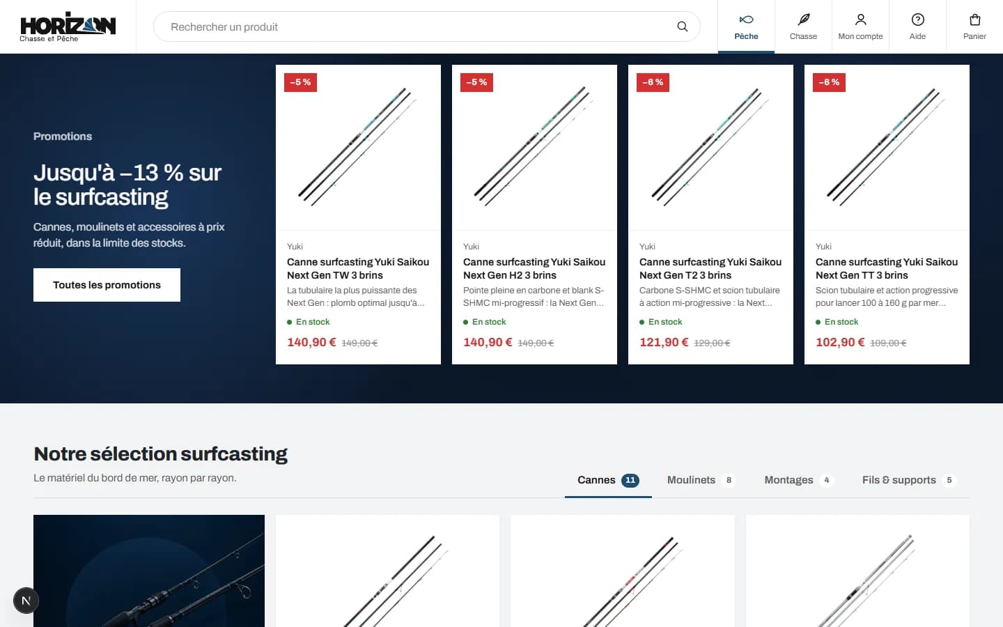 Promotions et sélection surfcasting de la boutique Horizon Pêche