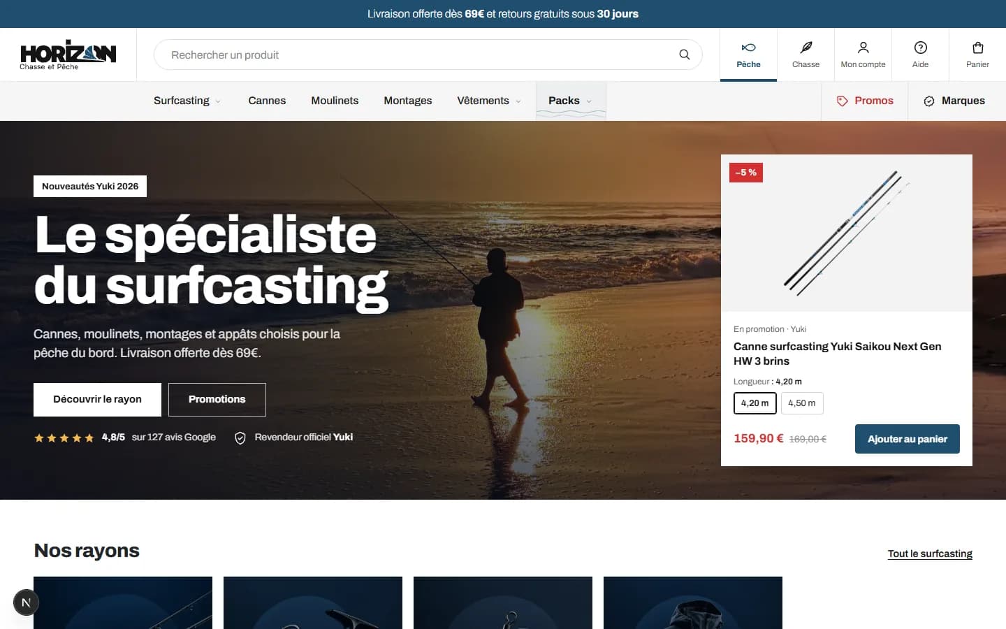 Accueil de la boutique Horizon Pêche : le spécialiste du surfcasting